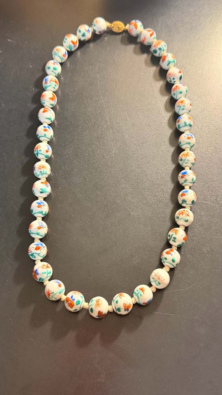 Vintage Hand-Painted Porcelain Bead Necklace